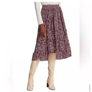 ba&sh Burgundy and White Midi Skirt
